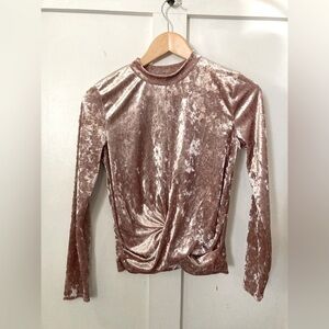 Takara pink velvet velour mock neck knot long sleeve top small